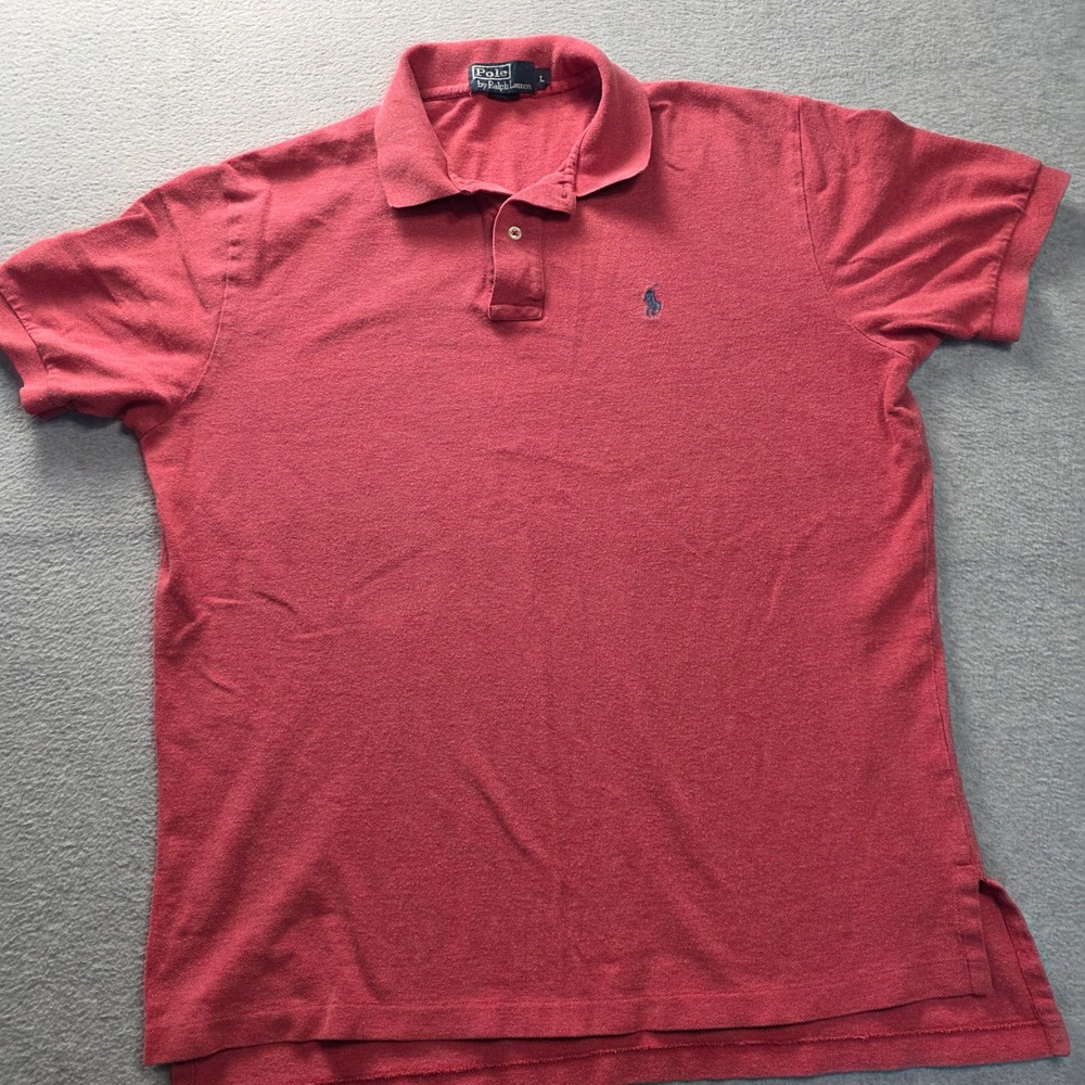 Polo Ralph Lauren Mens Large Red Pink Short Sleeve Cotton‎ Mesh Polo Shirt L